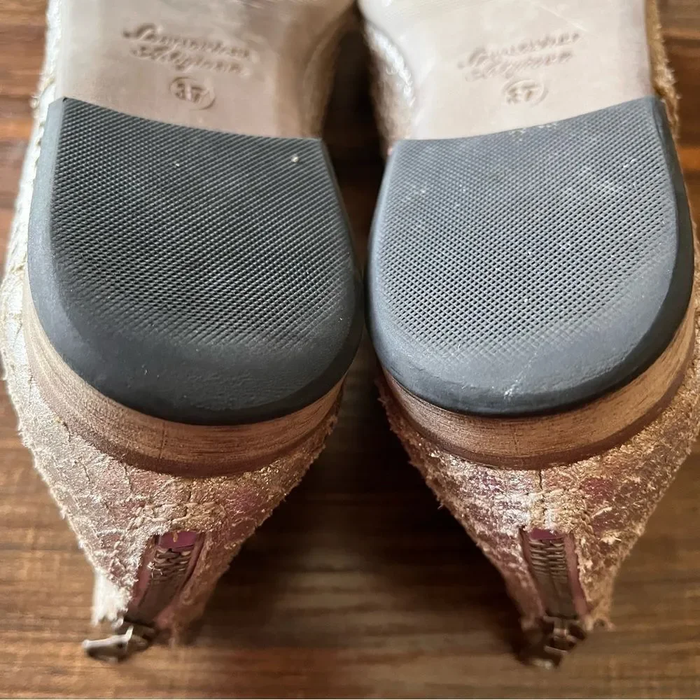 Free People Leather Clean Slate Roby Ankle Boots in Metallic Gold Size 37 or 6.5